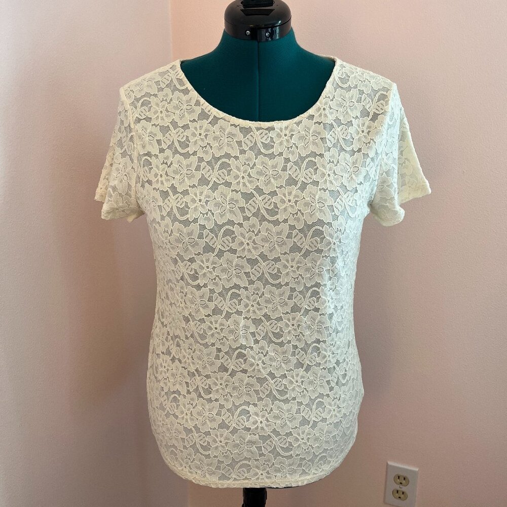 Talbots Cream Lace Knit Shortsleeve Tee